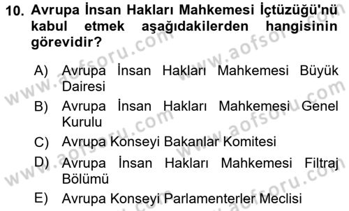 İnsan Hakları ve Kamu Özgürlükleri Dersi 2021 - 2022 Yılı Yaz Okulu Sınav Soruları 10. Soru