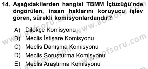 İnsan Hakları ve Kamu Özgürlükleri Dersi 2021 - 2022 Yılı Yaz Okulu Sınav Soruları 14. Soru