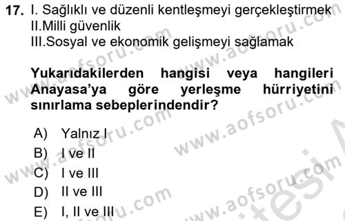 İnsan Hakları ve Kamu Özgürlükleri Dersi 2021 - 2022 Yılı Yaz Okulu Sınav Soruları 17. Soru