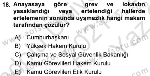 İnsan Hakları ve Kamu Özgürlükleri Dersi 2021 - 2022 Yılı Yaz Okulu Sınav Soruları 18. Soru