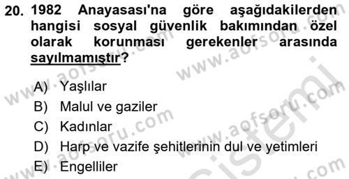 İnsan Hakları ve Kamu Özgürlükleri Dersi 2021 - 2022 Yılı Yaz Okulu Sınav Soruları 20. Soru