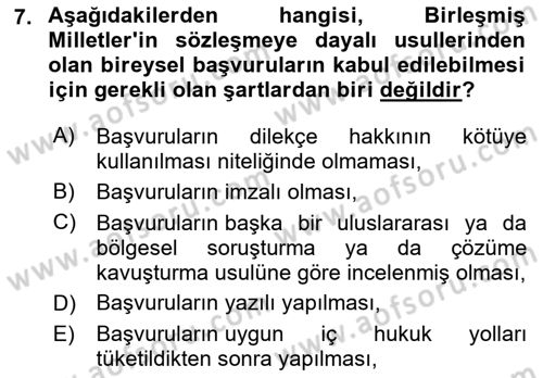 İnsan Hakları ve Kamu Özgürlükleri Dersi 2021 - 2022 Yılı Yaz Okulu Sınav Soruları 7. Soru