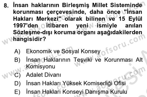 İnsan Hakları ve Kamu Özgürlükleri Dersi 2021 - 2022 Yılı Yaz Okulu Sınav Soruları 8. Soru