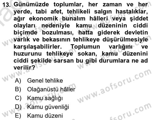 İnsan Hakları ve Kamu Özgürlükleri Dersi Ara Sınavı Deneme Sınav Soruları 13. Soru