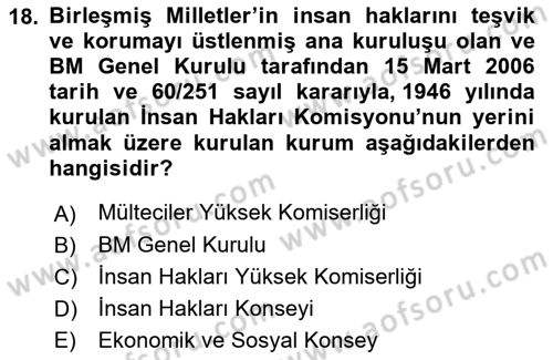 İnsan Hakları ve Kamu Özgürlükleri Dersi Ara Sınavı Deneme Sınav Soruları 18. Soru