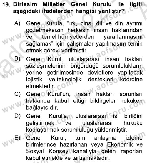 İnsan Hakları ve Kamu Özgürlükleri Dersi Ara Sınavı Deneme Sınav Soruları 19. Soru