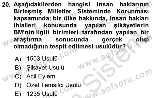 İnsan Hakları ve Kamu Özgürlükleri Dersi Ara Sınavı Deneme Sınav Soruları 20. Soru