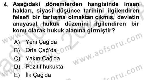 İnsan Hakları ve Kamu Özgürlükleri Dersi 2022 - 2023 Yılı (Vize) Ara Sınav Soruları 4. Soru