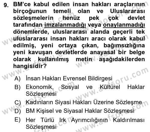 İnsan Hakları ve Kamu Özgürlükleri Dersi Ara Sınavı Deneme Sınav Soruları 9. Soru