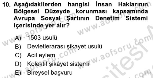 İnsan Hakları ve Kamu Özgürlükleri Dersi 2022 - 2023 Yılı (Final) Dönem Sonu Sınav Soruları 10. Soru