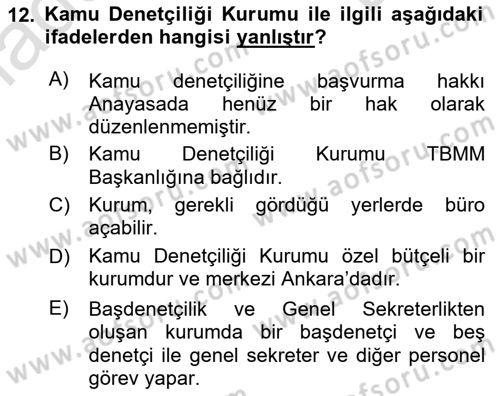 İnsan Hakları ve Kamu Özgürlükleri Dersi 2022 - 2023 Yılı (Final) Dönem Sonu Sınav Soruları 12. Soru