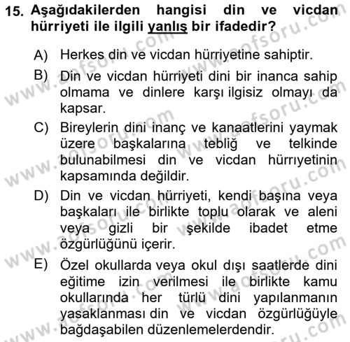 İnsan Hakları ve Kamu Özgürlükleri Dersi 2022 - 2023 Yılı (Final) Dönem Sonu Sınav Soruları 15. Soru