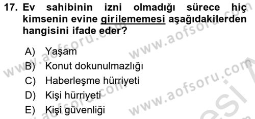 İnsan Hakları ve Kamu Özgürlükleri Dersi 2022 - 2023 Yılı (Final) Dönem Sonu Sınav Soruları 17. Soru