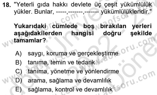 İnsan Hakları ve Kamu Özgürlükleri Dersi 2022 - 2023 Yılı (Final) Dönem Sonu Sınav Soruları 18. Soru