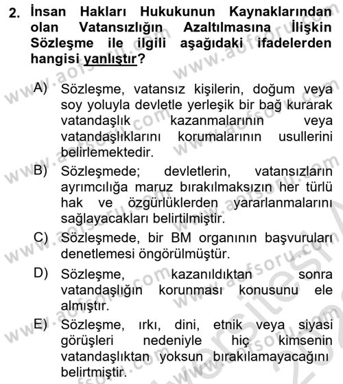 İnsan Hakları ve Kamu Özgürlükleri Dersi 2022 - 2023 Yılı (Final) Dönem Sonu Sınav Soruları 2. Soru