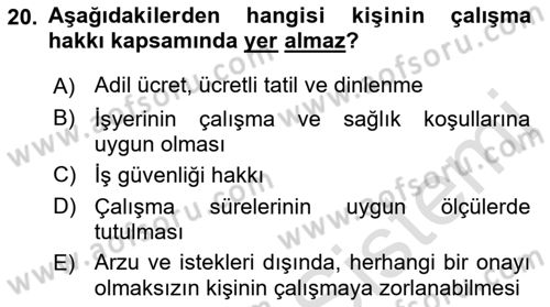 İnsan Hakları ve Kamu Özgürlükleri Dersi 2022 - 2023 Yılı (Final) Dönem Sonu Sınav Soruları 20. Soru