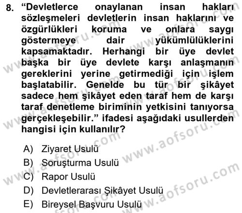 İnsan Hakları ve Kamu Özgürlükleri Dersi 2022 - 2023 Yılı (Final) Dönem Sonu Sınav Soruları 8. Soru