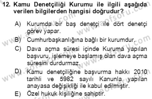 İnsan Hakları ve Kamu Özgürlükleri Dersi 2022 - 2023 Yılı Yaz Okulu Sınav Soruları 12. Soru