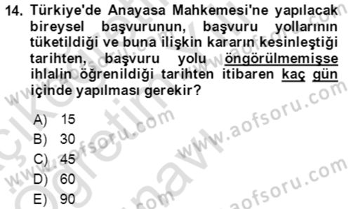İnsan Hakları ve Kamu Özgürlükleri Dersi 2022 - 2023 Yılı Yaz Okulu Sınav Soruları 14. Soru