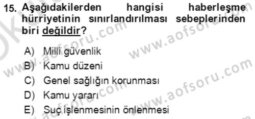 İnsan Hakları ve Kamu Özgürlükleri Dersi 2022 - 2023 Yılı Yaz Okulu Sınav Soruları 15. Soru