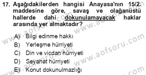 İnsan Hakları ve Kamu Özgürlükleri Dersi 2022 - 2023 Yılı Yaz Okulu Sınav Soruları 17. Soru