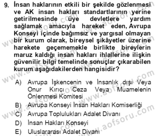 İnsan Hakları ve Kamu Özgürlükleri Dersi 2022 - 2023 Yılı Yaz Okulu Sınav Soruları 9. Soru