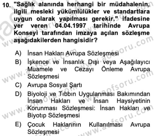 İnsan Hakları ve Kamu Özgürlükleri Dersi 2023 - 2024 Yılı (Vize) Ara Sınav Soruları 10. Soru