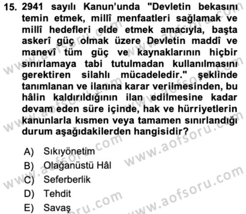 İnsan Hakları ve Kamu Özgürlükleri Dersi 2023 - 2024 Yılı (Vize) Ara Sınav Soruları 15. Soru