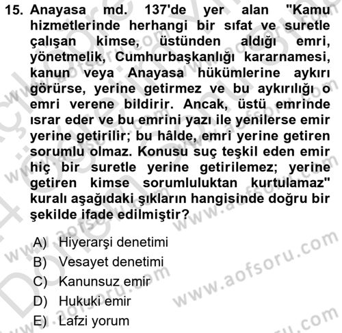 İnsan Hakları ve Kamu Özgürlükleri Dersi 2023 - 2024 Yılı (Final) Dönem Sonu Sınav Soruları 15. Soru