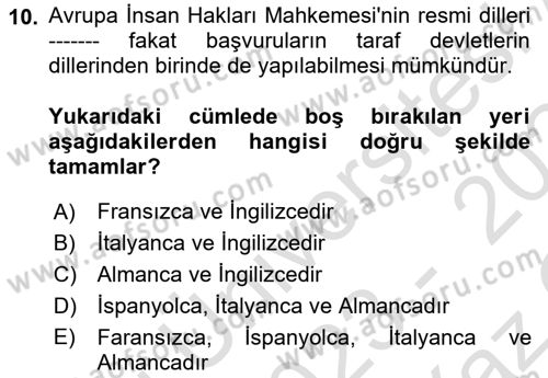 İnsan Hakları ve Kamu Özgürlükleri Dersi 2023 - 2024 Yılı Yaz Okulu Sınav Soruları 10. Soru