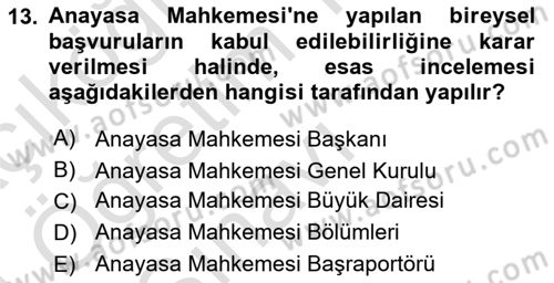 İnsan Hakları ve Kamu Özgürlükleri Dersi 2023 - 2024 Yılı Yaz Okulu Sınav Soruları 13. Soru