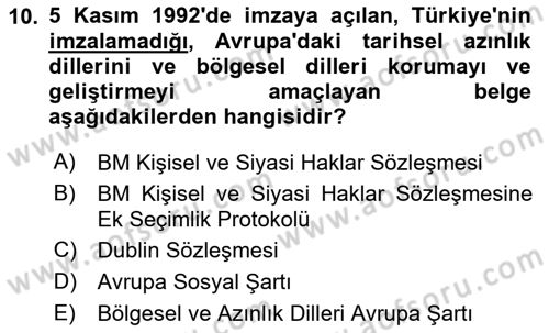 İnsan Hakları ve Kamu Özgürlükleri Dersi 2024 - 2025 Yılı (Vize) Ara Sınav Soruları 10. Soru