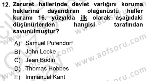 İnsan Hakları ve Kamu Özgürlükleri Dersi 2024 - 2025 Yılı (Vize) Ara Sınav Soruları 12. Soru