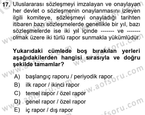 İnsan Hakları ve Kamu Özgürlükleri Dersi Ara Sınavı Deneme Sınav Soruları 17. Soru
