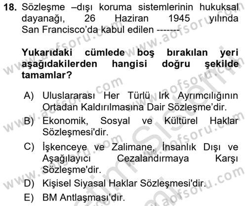 İnsan Hakları ve Kamu Özgürlükleri Dersi 2024 - 2025 Yılı (Vize) Ara Sınav Soruları 18. Soru