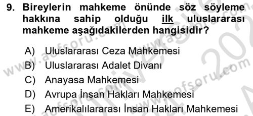 İnsan Hakları ve Kamu Özgürlükleri Dersi 2024 - 2025 Yılı (Vize) Ara Sınav Soruları 9. Soru