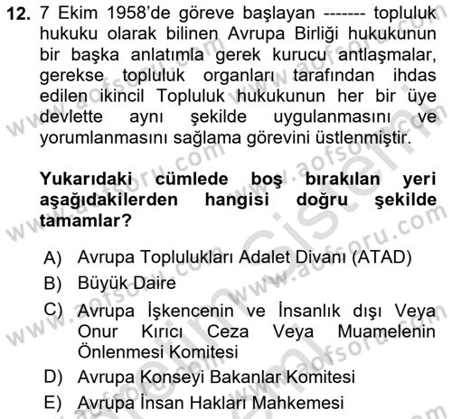 İnsan Hakları ve Kamu Özgürlükleri Dersi 2024 - 2025 Yılı (Final) Dönem Sonu Sınav Soruları 12. Soru