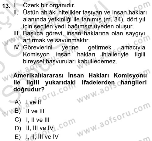 İnsan Hakları ve Kamu Özgürlükleri Dersi 2024 - 2025 Yılı (Final) Dönem Sonu Sınav Soruları 13. Soru