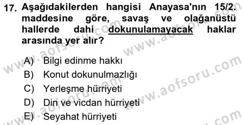 İnsan Hakları ve Kamu Özgürlükleri Dersi 2024 - 2025 Yılı (Final) Dönem Sonu Sınav Soruları 17. Soru