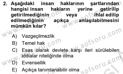İnsan Hakları ve Kamu Özgürlükleri Dersi 2024 - 2025 Yılı (Final) Dönem Sonu Sınav Soruları 2. Soru