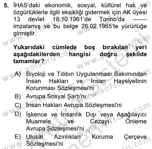 İnsan Hakları ve Kamu Özgürlükleri Dersi 2024 - 2025 Yılı (Final) Dönem Sonu Sınav Soruları 5. Soru