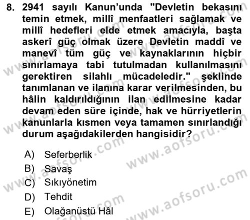 İnsan Hakları ve Kamu Özgürlükleri Dersi 2024 - 2025 Yılı (Final) Dönem Sonu Sınav Soruları 8. Soru