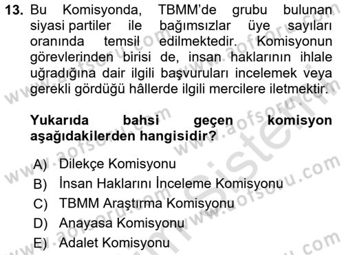İnsan Hakları ve Kamu Özgürlükleri Dersi 2024 - 2025 Yılı Yaz Okulu Sınav Soruları 13. Soru