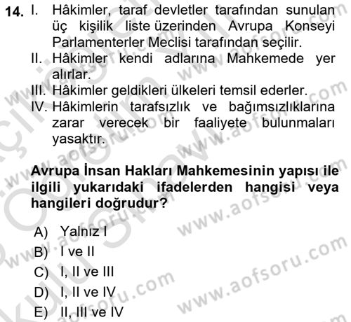 İnsan Hakları ve Kamu Özgürlükleri Dersi 2024 - 2025 Yılı Yaz Okulu Sınav Soruları 14. Soru