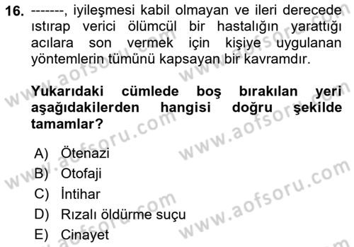 İnsan Hakları ve Kamu Özgürlükleri Dersi 2024 - 2025 Yılı Yaz Okulu Sınav Soruları 16. Soru