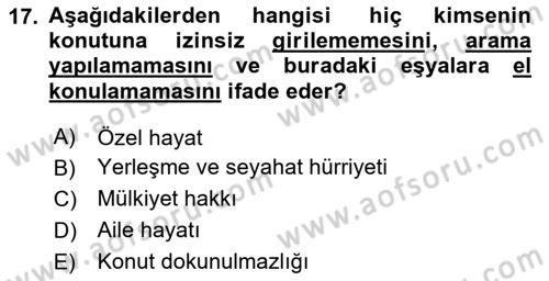 İnsan Hakları ve Kamu Özgürlükleri Dersi 2024 - 2025 Yılı Yaz Okulu Sınav Soruları 17. Soru
