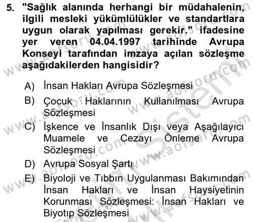 İnsan Hakları ve Kamu Özgürlükleri Dersi 2024 - 2025 Yılı Yaz Okulu Sınav Soruları 5. Soru