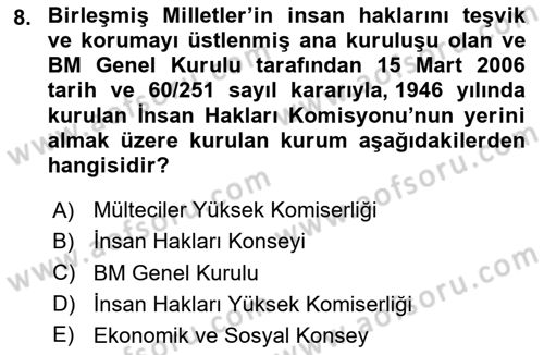 İnsan Hakları ve Kamu Özgürlükleri Dersi 2024 - 2025 Yılı Yaz Okulu Sınav Soruları 8. Soru