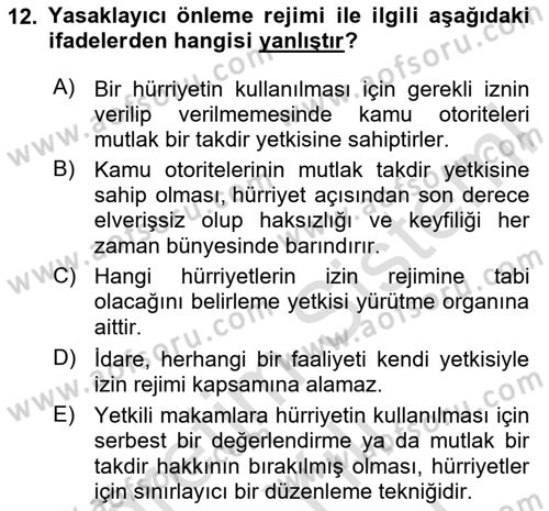 İnsan Hakları ve Kamu Özgürlükleri Dersi 2025 - 2026 Yılı (Vize) Ara Sınav Soruları 12. Soru