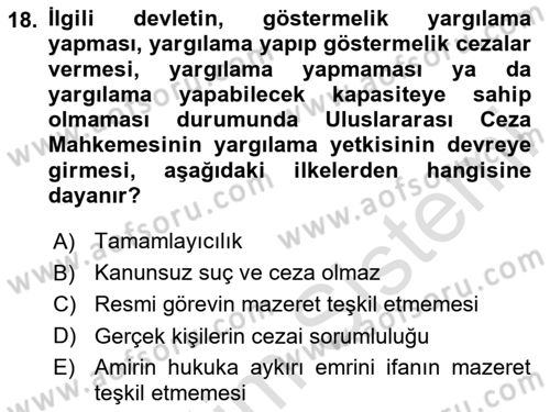 İnsan Hakları ve Kamu Özgürlükleri Dersi 2025 - 2026 Yılı (Vize) Ara Sınav Soruları 18. Soru